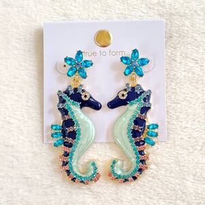 True to Form Blue, Pink, & Purple Rhinestone Seahorse Earrings